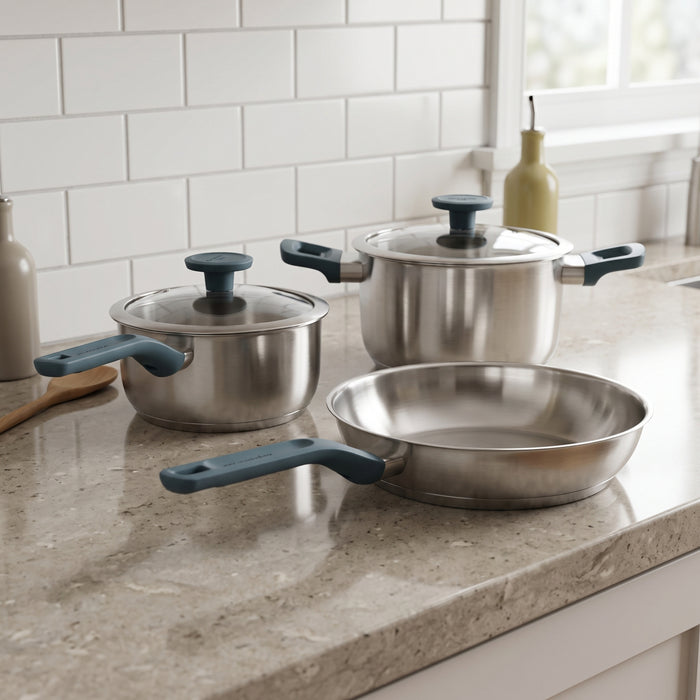 BergHOFF Leo Bolt 18/10 Stainless Steel 5pc Cookware Set, Ocean