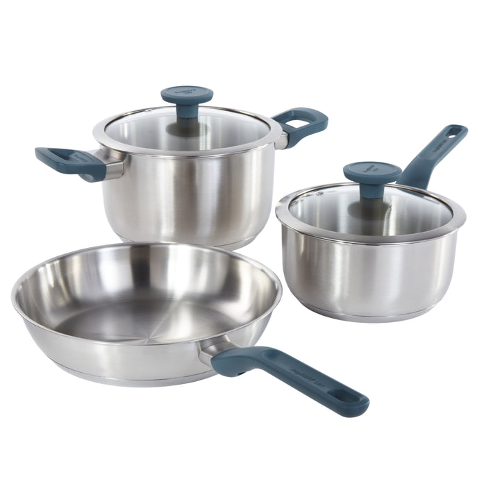 BergHOFF Leo Bolt 18/10 Stainless Steel 5pc Cookware Set, Ocean
