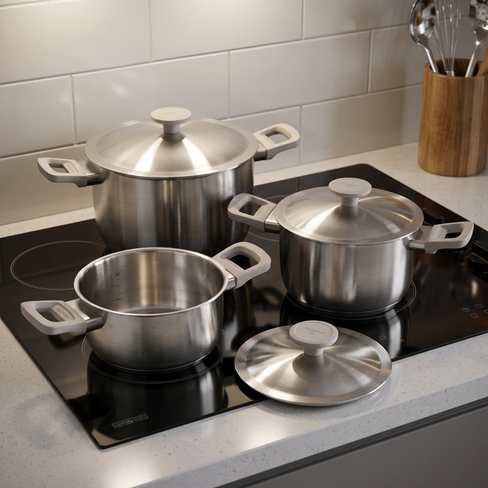 BergHOFF Leo Bolt 18/10 Stainless Steel 6pc Cookware Set, Oyster - Cookware Sets