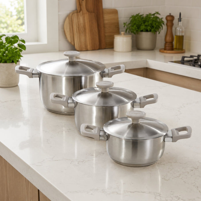 BergHOFF Leo Bolt 18/10 Stainless Steel 6pc Cookware Set, Oyster - Cookware Sets