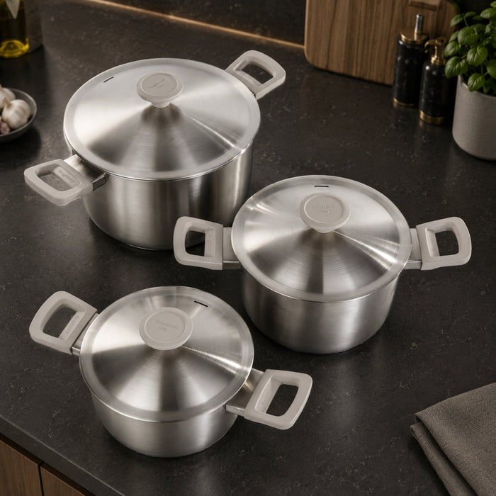 BergHOFF Leo Bolt 18/10 Stainless Steel 6pc Cookware Set, Oyster - Cookware Sets