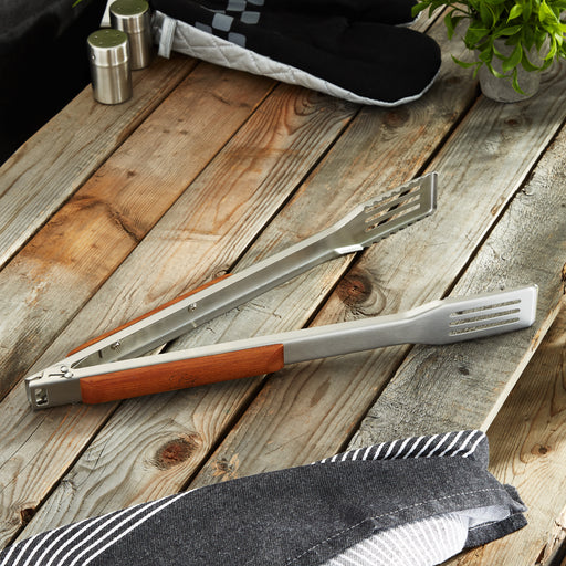 Image 1 of Stainless Steel 16.25" BBQ Tongs with Wooden Handle