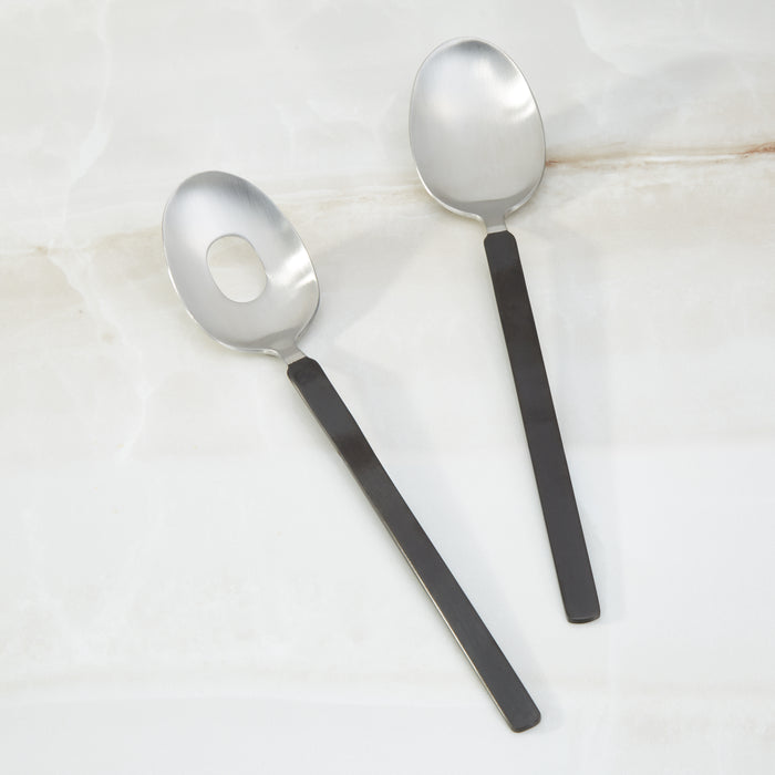 Image 1 of Nommie 2Pc Stainless Steel Salad Serving Utensils Duo, Smokey Black