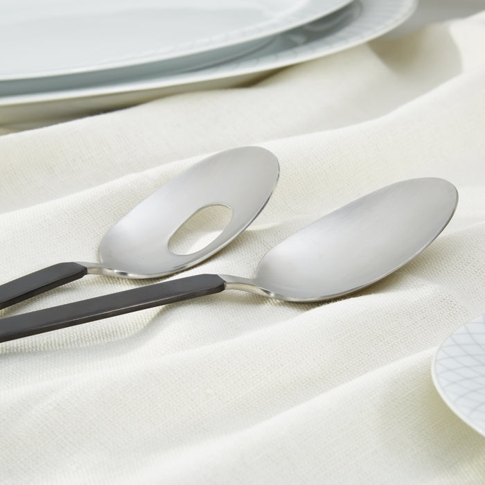 Image 2 of Nommie 2Pc Stainless Steel Salad Serving Utensils Duo, Smokey Black