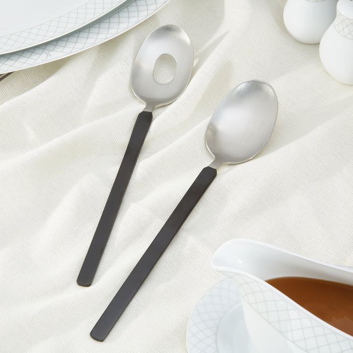 Image 6 of Nommie 2Pc Stainless Steel Salad Serving Utensils Duo, Smokey Black