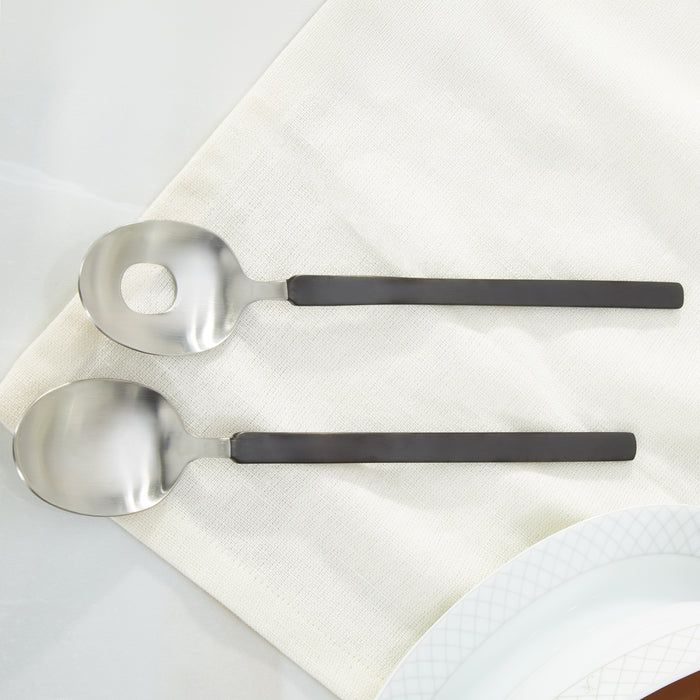 Image 7 of Nommie 2Pc Stainless Steel Salad Serving Utensils Duo, Smokey Black