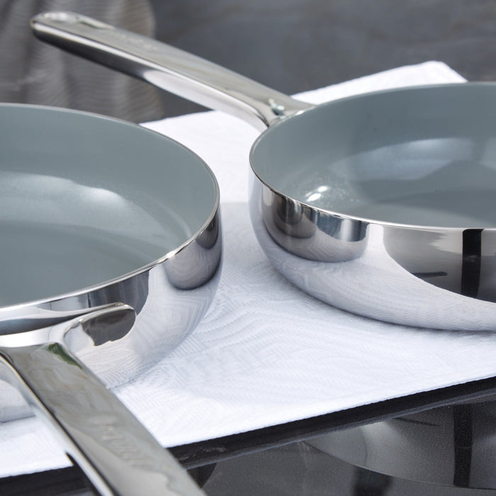 BergHOFF Belly Tri-Ply 18/10 Stainless Steel Nonstick Ceramic 11" Fry Pan, Stellar - Skillets & Frying Pans