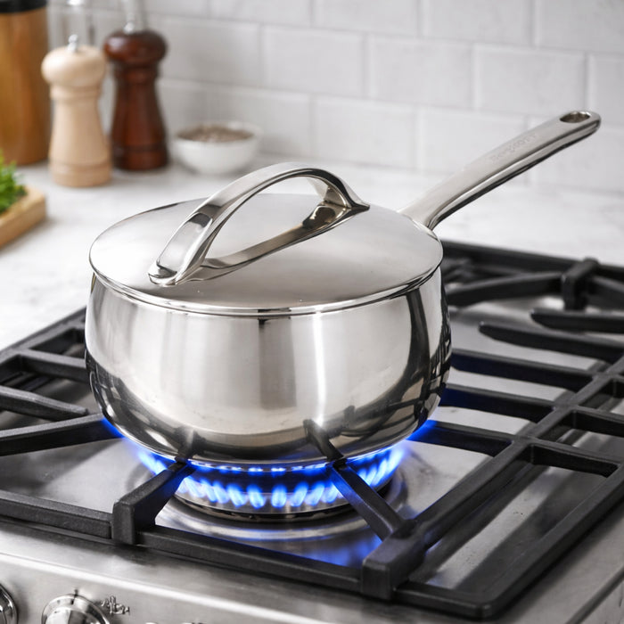 Image 1 of Belly Tri-Ply 18/10 Stainless Steel 6" Saucepan 2qt. with Lid, Stellar