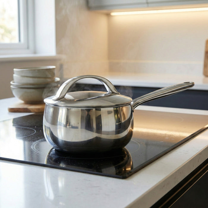 Image 4 of Belly Tri-Ply 18/10 Stainless Steel 6" Saucepan 2qt. with Lid, Stellar