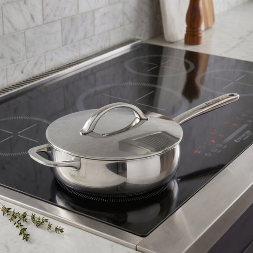 Image 1 of Belly Tri-Ply 18/10 Stainless Steel 9.5" Saute Pan 3qt. with Lid, Stellar
