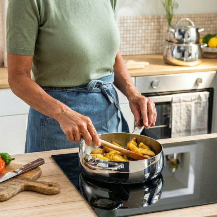 Image 3 of Belly Tri-Ply 18/10 Stainless Steel 9.5" Saute Pan 3qt. with Lid, Stellar