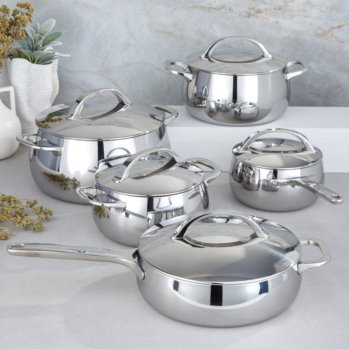 Image 7 of Belly Tri-Ply 18/10 Stainless Steel 9.5" Saute Pan 3qt. with Lid, Stellar