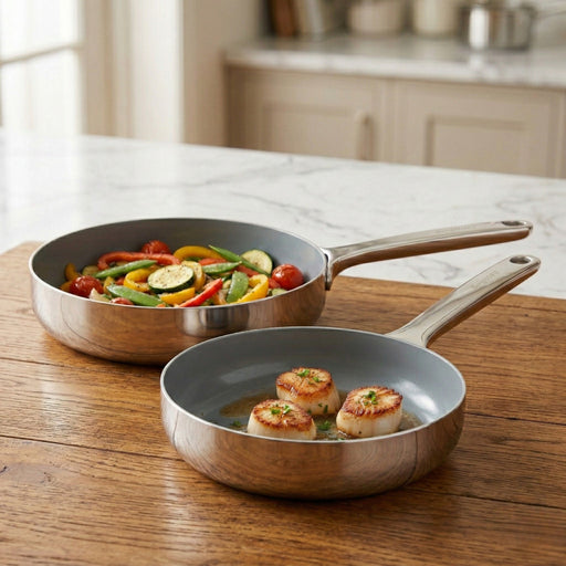 Image 1 of Belly Tri-Ply 2pc 18/10 Stainless Steel Nonstick Ceramic Fry Pan Set, Stellar