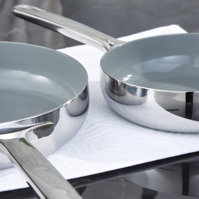 Image 5 of Belly Tri-Ply 2pc 18/10 Stainless Steel Nonstick Ceramic Fry Pan Set, Stellar