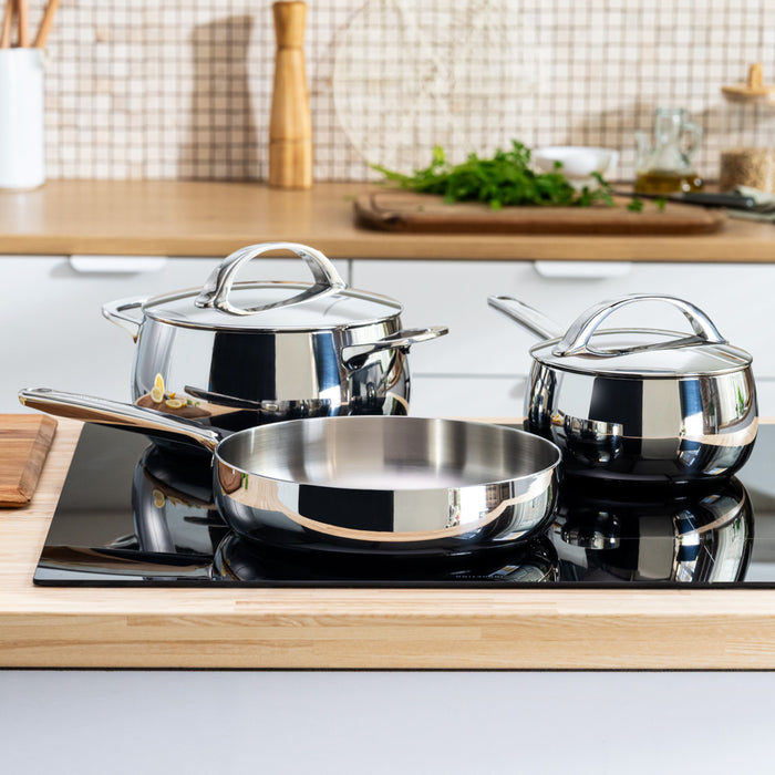 Image 6 of Belly Tri-Ply 5pc 18/10 Stainless Steel Cookware Set with Lids, Stellar