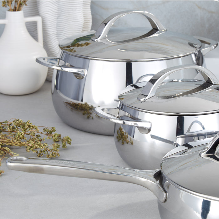 Image 3 of Belly Tri-Ply 10pc 18/10 Stainless Steel Cookware Set with Lids, Stellar