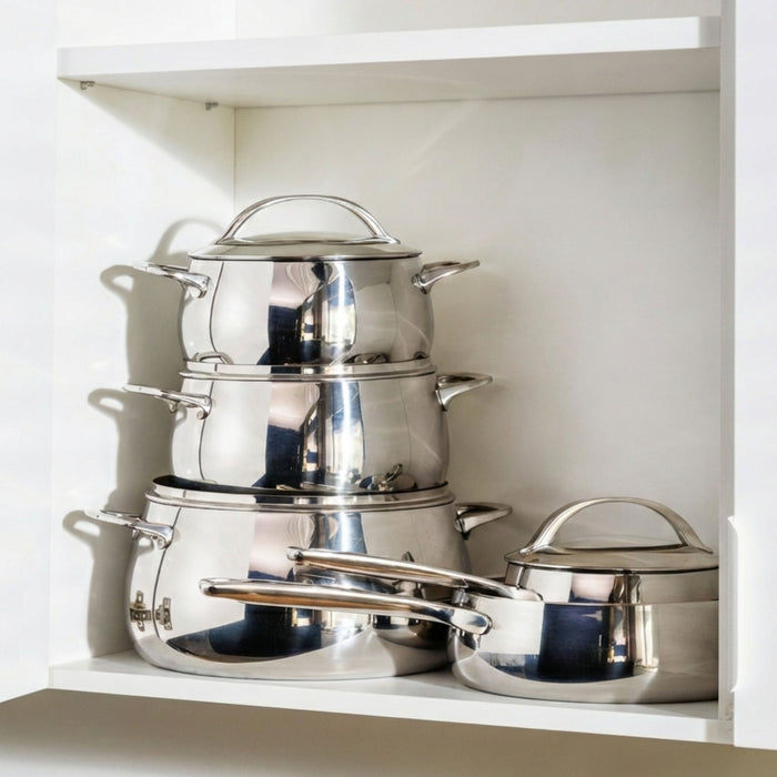 Image 4 of Belly Tri-Ply 10pc 18/10 Stainless Steel Cookware Set with Lids, Stellar