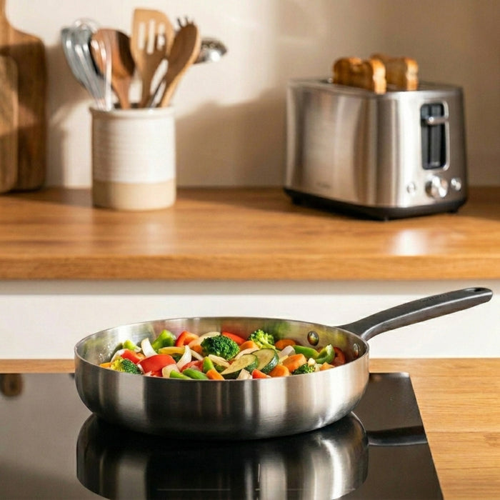Image 6 of Belly Tri-Ply 18/10 Stainless Steel 9.5" Fry Pan, Smokey Black
