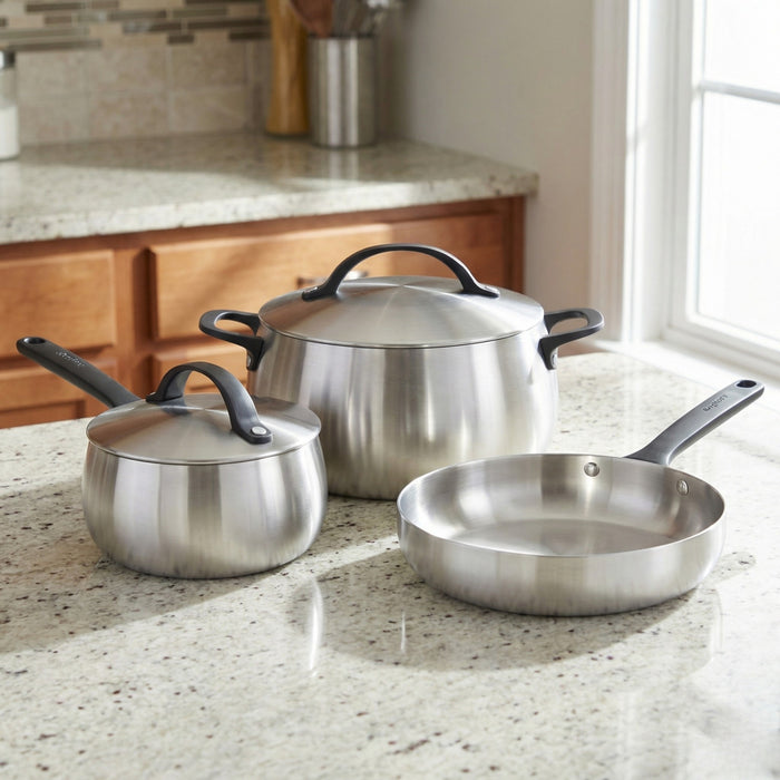 Image 7 of Belly Tri-Ply 18/10 Stainless Steel 9.5" Fry Pan, Smokey Black