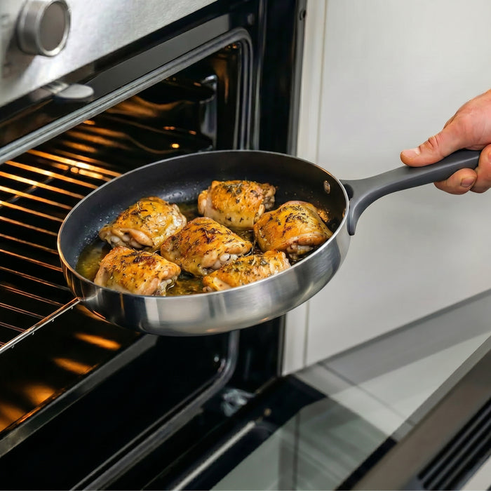 Image 6 of Belly Tri-Ply 18/10 Stainless Steel Nonstick Ceramic 11" Fry Pan, Smokey Black