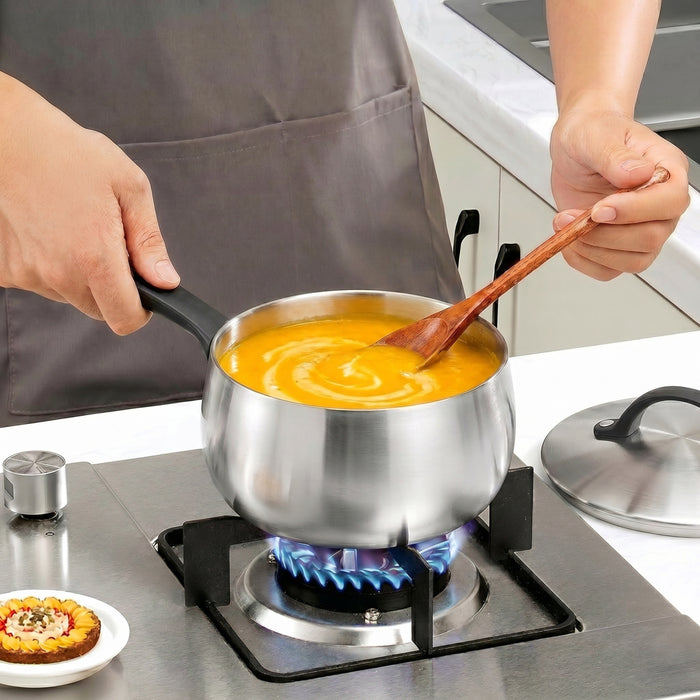 Image 3 of Belly Tri-Ply 18/10 Stainless Steel 6" Saucepan with Lid, Smokey Black