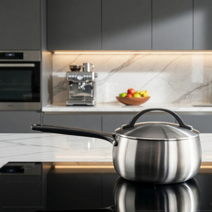 Image 7 of Belly Tri-Ply 18/10 Stainless Steel 6" Saucepan with Lid, Smokey Black