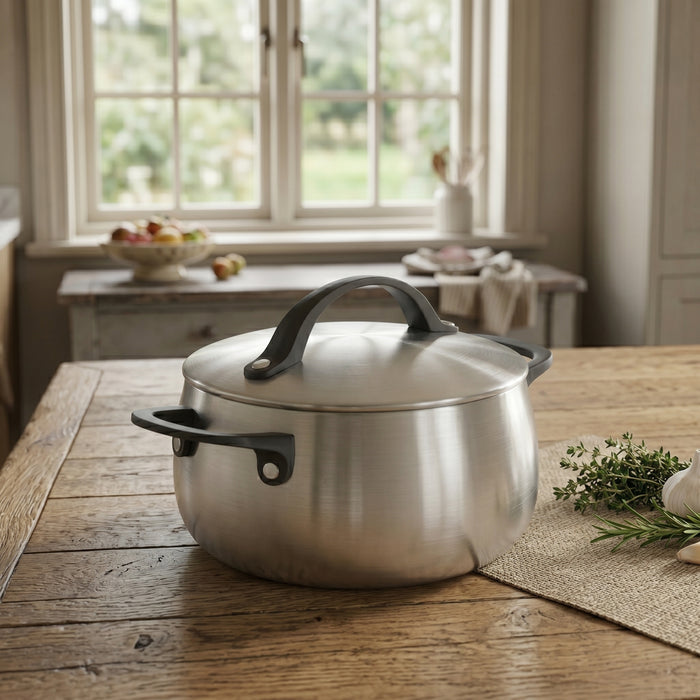 Image 4 of Belly Tri-Ply 18/10 Stainless Steel 8" Stockpot 4qt. with Lid, Smokey Black