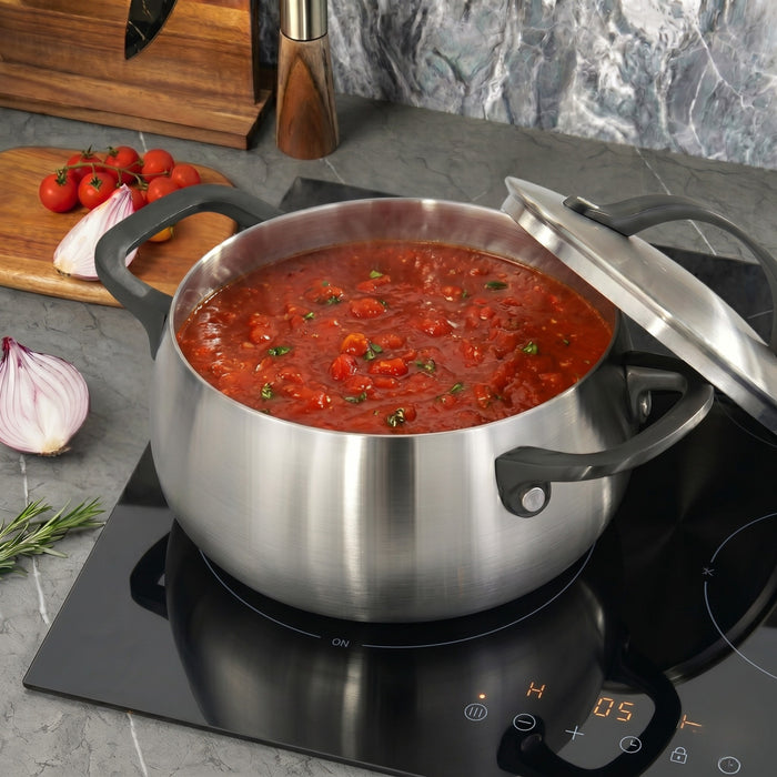 Image 7 of Belly Tri-Ply 18/10 Stainless Steel 8" Stockpot 4qt. with Lid, Smokey Black