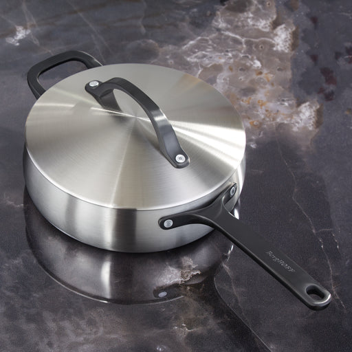 Image 1 of Belly Tri-Ply 18/10 Stainless Steel 9.5" Saute Pan 3qt. with Lid, Smokey Black