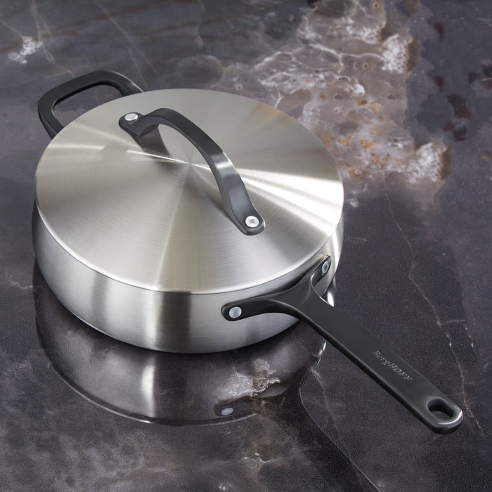 Image 1 of Belly Tri-Ply 18/10 Stainless Steel 9.5" Saute Pan 3qt. with Lid, Smokey Black