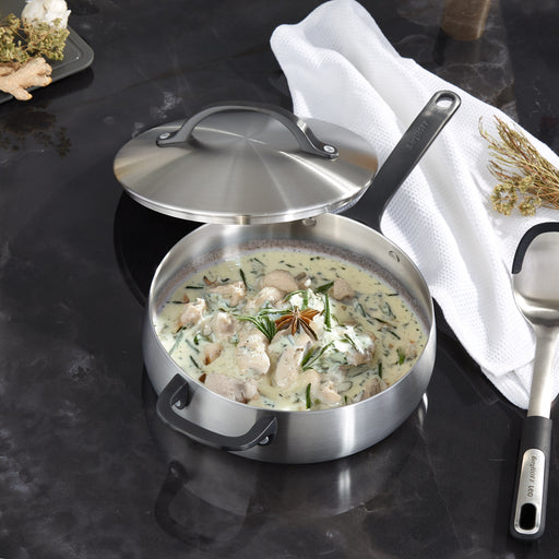 Image 2 of Belly Tri-Ply 18/10 Stainless Steel 9.5" Saute Pan 3qt. with Lid, Smokey Black