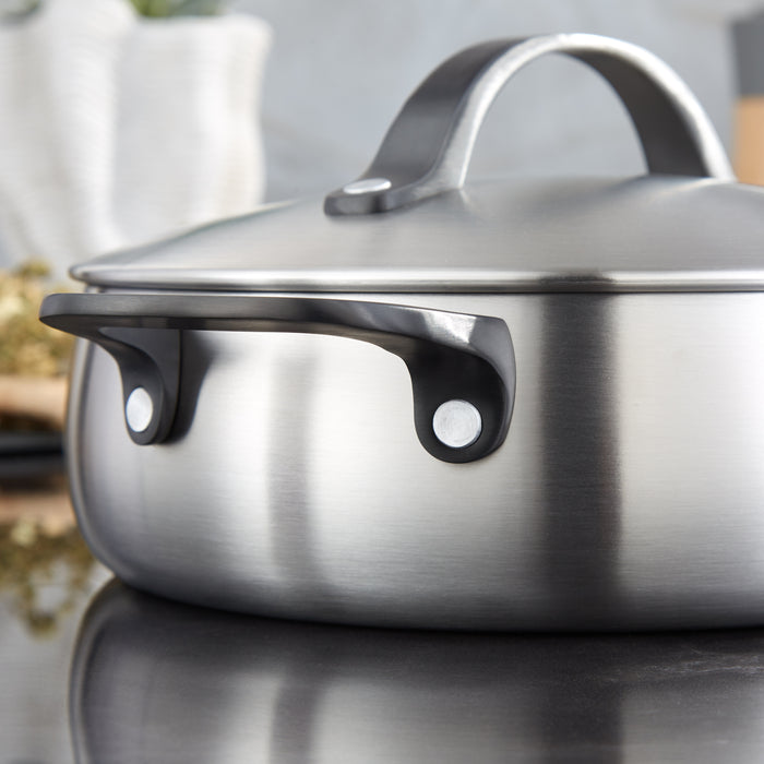 Image 3 of Belly Tri-Ply 18/10 Stainless Steel 9.5" Saute Pan 3qt. with Lid, Smokey Black