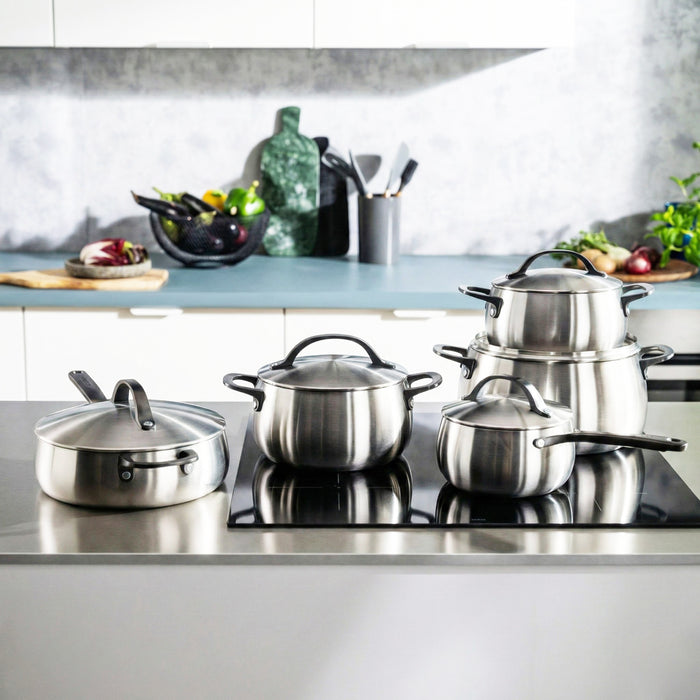 Image 8 of Belly Tri-Ply 18/10 Stainless Steel 9.5" Saute Pan 3qt. with Lid, Smokey Black