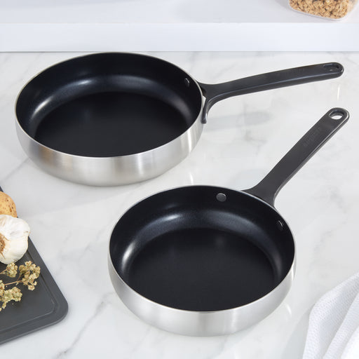 Image 1 of Belly Tri-Ply 2pc 18/10 Stainless Steel Nonstick Ceramic Fry Pan Set, Smokey Black