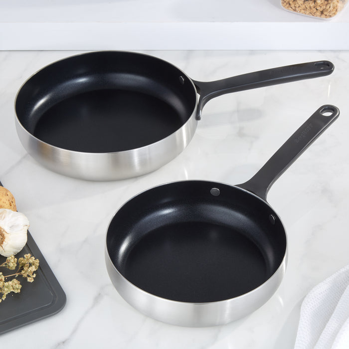 Image 1 of Belly Tri-Ply 2pc 18/10 Stainless Steel Nonstick Ceramic Fry Pan Set, Smokey Black