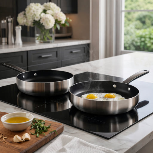 Image 2 of Belly Tri-Ply 2pc 18/10 Stainless Steel Nonstick Ceramic Fry Pan Set, Smokey Black