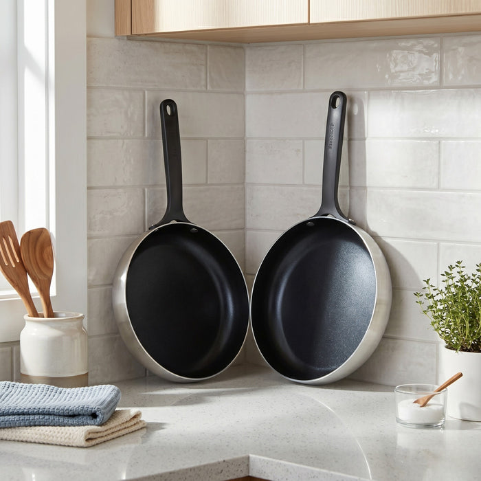 Image 3 of Belly Tri-Ply 2pc 18/10 Stainless Steel Nonstick Ceramic Fry Pan Set, Smokey Black
