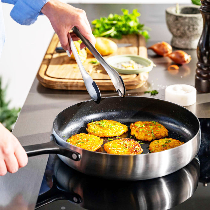 Image 4 of Belly Tri-Ply 2pc 18/10 Stainless Steel Nonstick Ceramic Fry Pan Set, Smokey Black