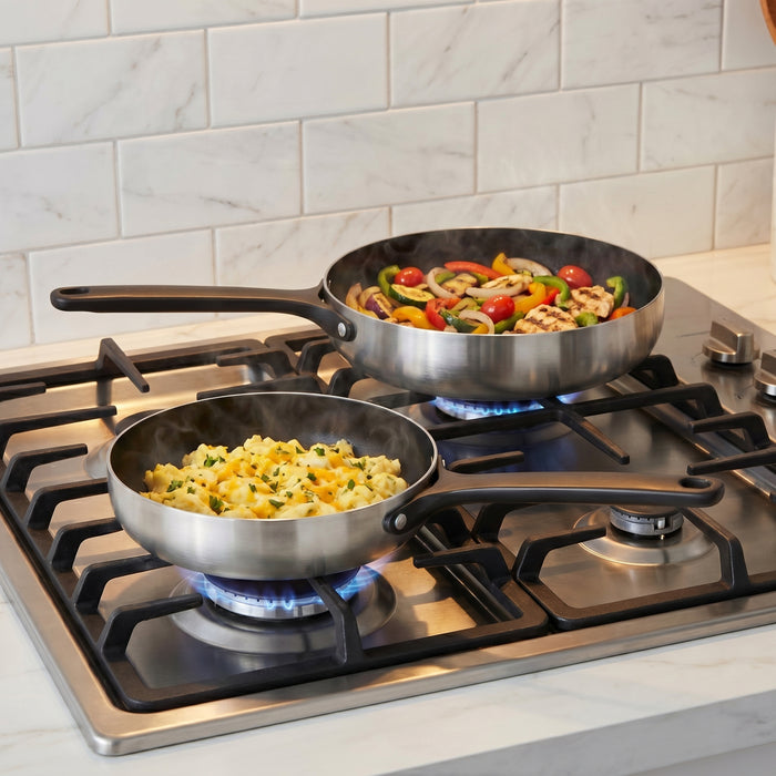 Image 9 of Belly Tri-Ply 2pc 18/10 Stainless Steel Nonstick Ceramic Fry Pan Set, Smokey Black