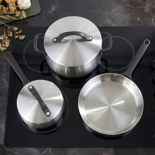 Image 2 of Belly Tri-Ply 5pc 18/10 Stainless Steel Cookware Set with Lids, Smokey Black