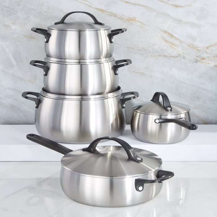 Image 4 of Belly Tri-Ply 5pc 18/10 Stainless Steel Cookware Set with Lids, Smokey Black