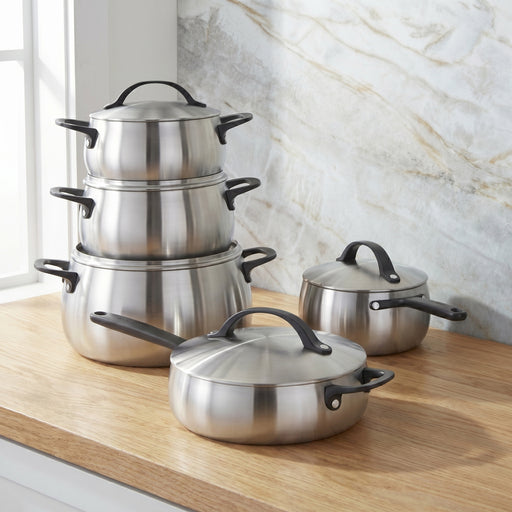 Image 1 of Belly Tri-Ply 10pc 18/10 Stainless Steel Cookware Set with Lids, Smokey Black