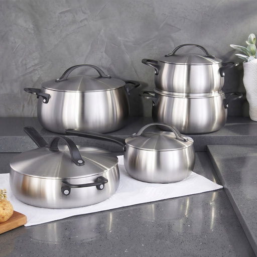Image 2 of Belly Tri-Ply 10pc 18/10 Stainless Steel Cookware Set with Lids, Smokey Black