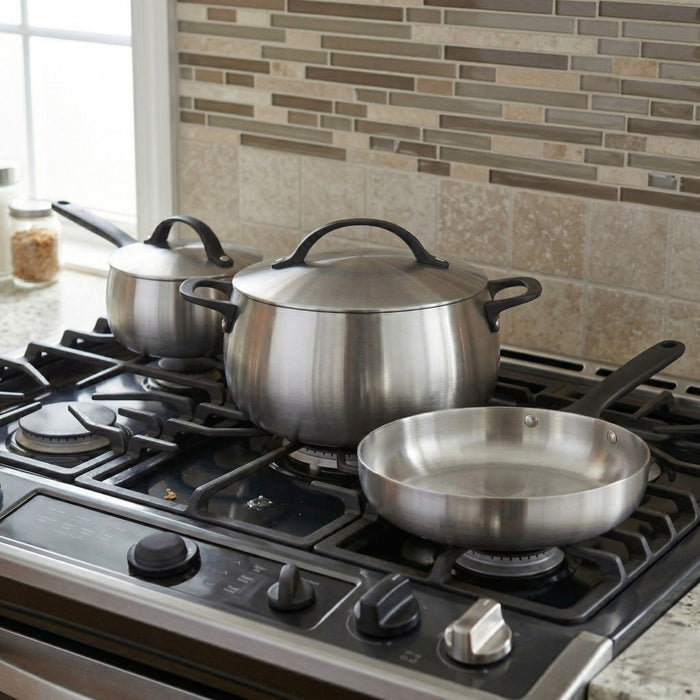 Image 3 of Belly Tri-Ply 10pc 18/10 Stainless Steel Cookware Set with Lids, Smokey Black