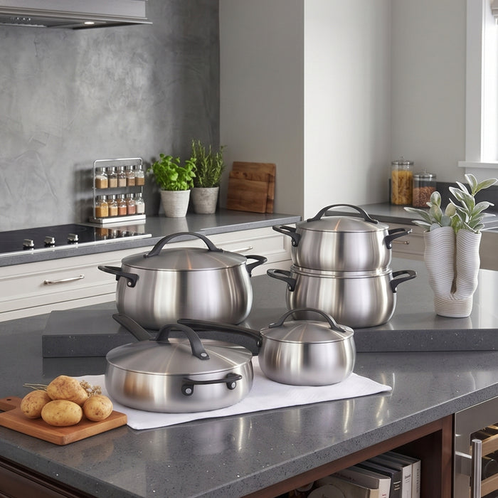 Image 4 of Belly Tri-Ply 10pc 18/10 Stainless Steel Cookware Set with Lids, Smokey Black