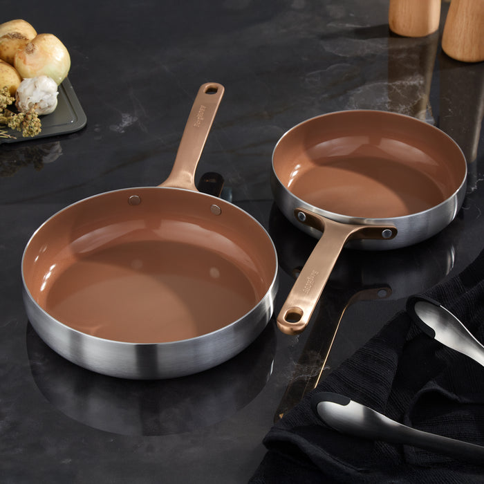 Image 6 of Belly Recycled Tri-Ply 18/10 Stainless Steel Nonstick Ceramic 8" Fry Pan, Warm Blush