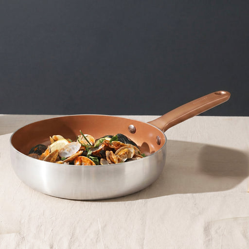 Image 1 of Belly Recycled Tri-Ply 18/10 Stainless Steel Nonstick Ceramic 9.5" Fry Pan, Warm Blush