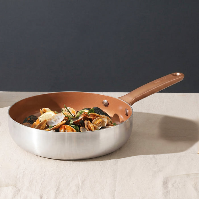 Image 1 of Belly Recycled Tri-Ply 18/10 Stainless Steel Nonstick Ceramic 9.5" Fry Pan, Warm Blush