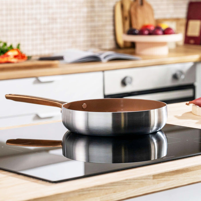 Image 6 of Belly Recycled Tri-Ply 18/10 Stainless Steel Nonstick Ceramic 9.5" Fry Pan, Warm Blush