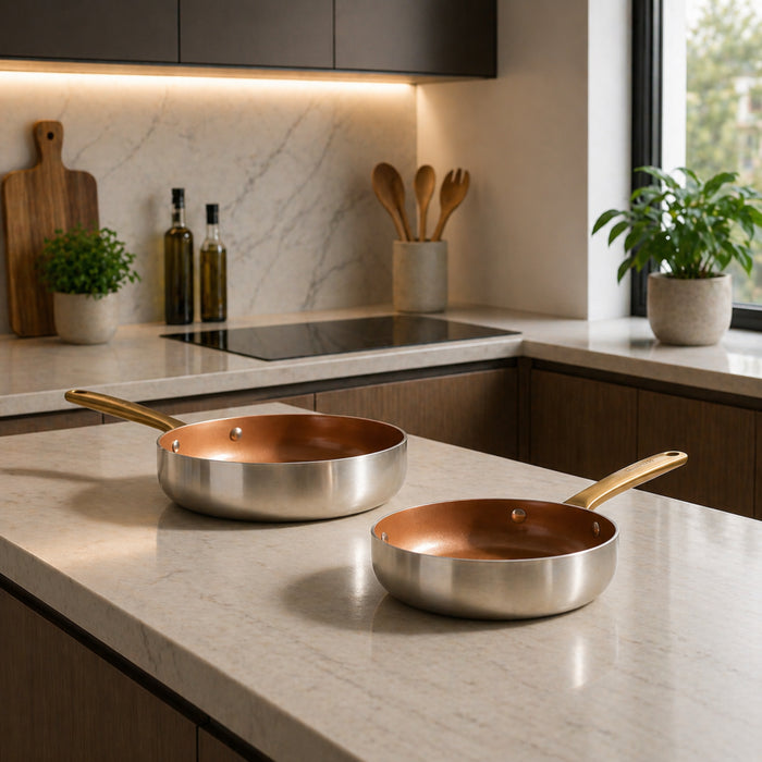 Image 7 of Belly Recycled Tri-Ply 18/10 Stainless Steel Nonstick Ceramic 9.5" Fry Pan, Warm Blush